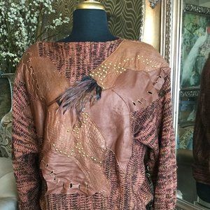Vintage Shanna brown leather beaded top